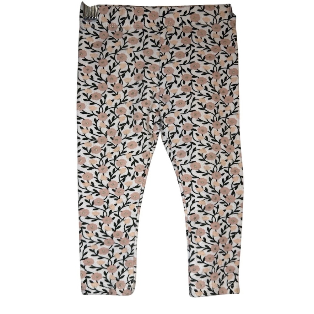 Baby Girl Floral Print Leggings White Pink Black Vine Sprouts‎ Pants 3-6 Months